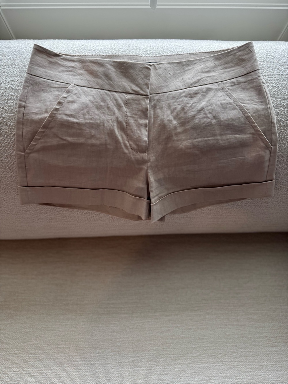 bebe Taupe Cuffed Linen-Blend Shorts